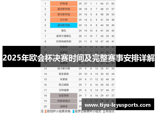 2025年欧会杯决赛时间及完整赛事安排详解